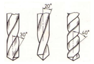 경사각에 해당하는 드릴의 비틀림각은 피삭재 경도와 절삭성에 따라 적합한 크기의 각도로 선정한다.